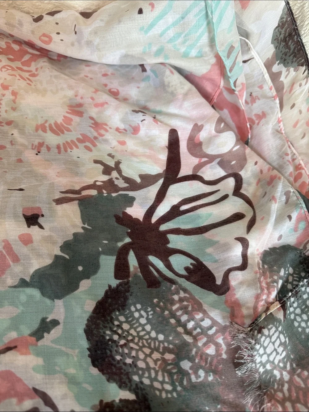 Charming Charlie Pink Floral Eyelash Fringe Lightweight Scarf Cottagecore NWT